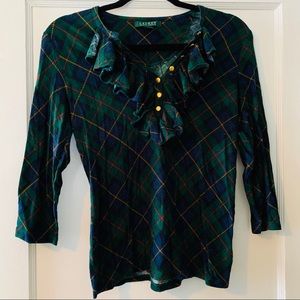 Ralph Lauren 3/4 sleeve plaid top size medium
